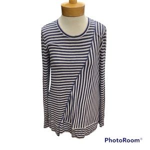 Cabi Womens Small Blue Gray Striped Long sleeve Top Tunic 97%Rayon 3% Spandex